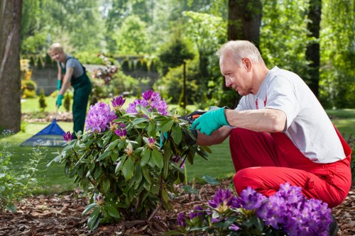 Two gardeners arranging waste segregation and disposal